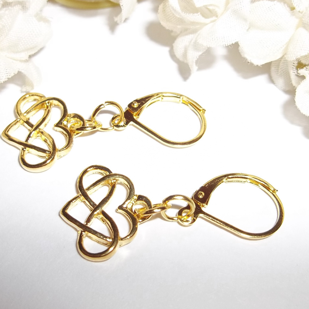 Gold Heart Earrings Infinity Symbol Sign Gift 3758 - Picture 4 of 5